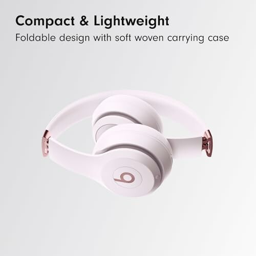 White foldable headphones with soft woven carrying case.