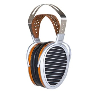 Sleek over-ear headphones with brown and silver design.