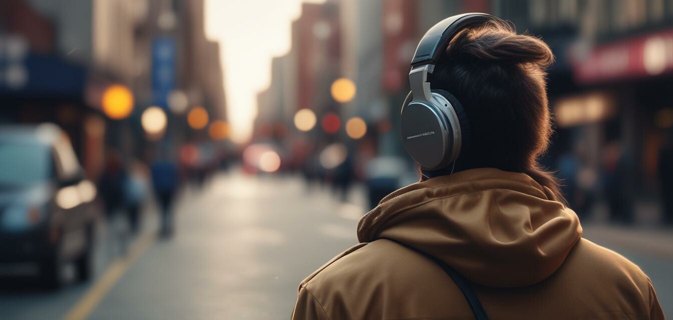 Noise-cancelling headphones in use