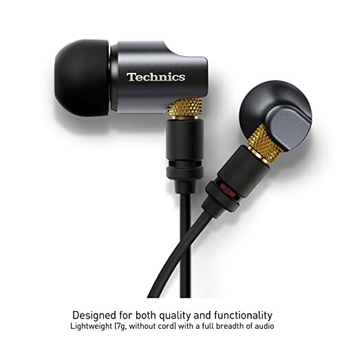 Technics black earbuds with gold accents